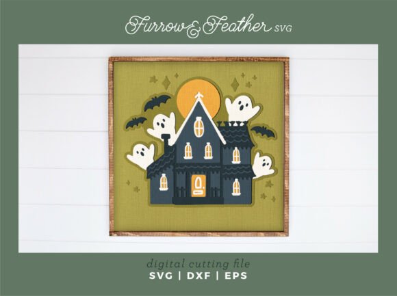 Download Haunted House with Ghosts Shadow Box SVG - Premium Resources
