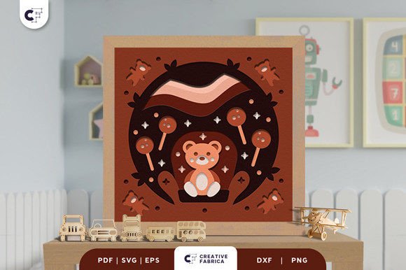 Download Teddy Doll House 3D Shadow Box Paper Cut SVG - Premium Resources