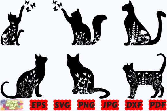 Download Floral Cat SVG | Floral Animal SVG | Cat - Animal svg Collection